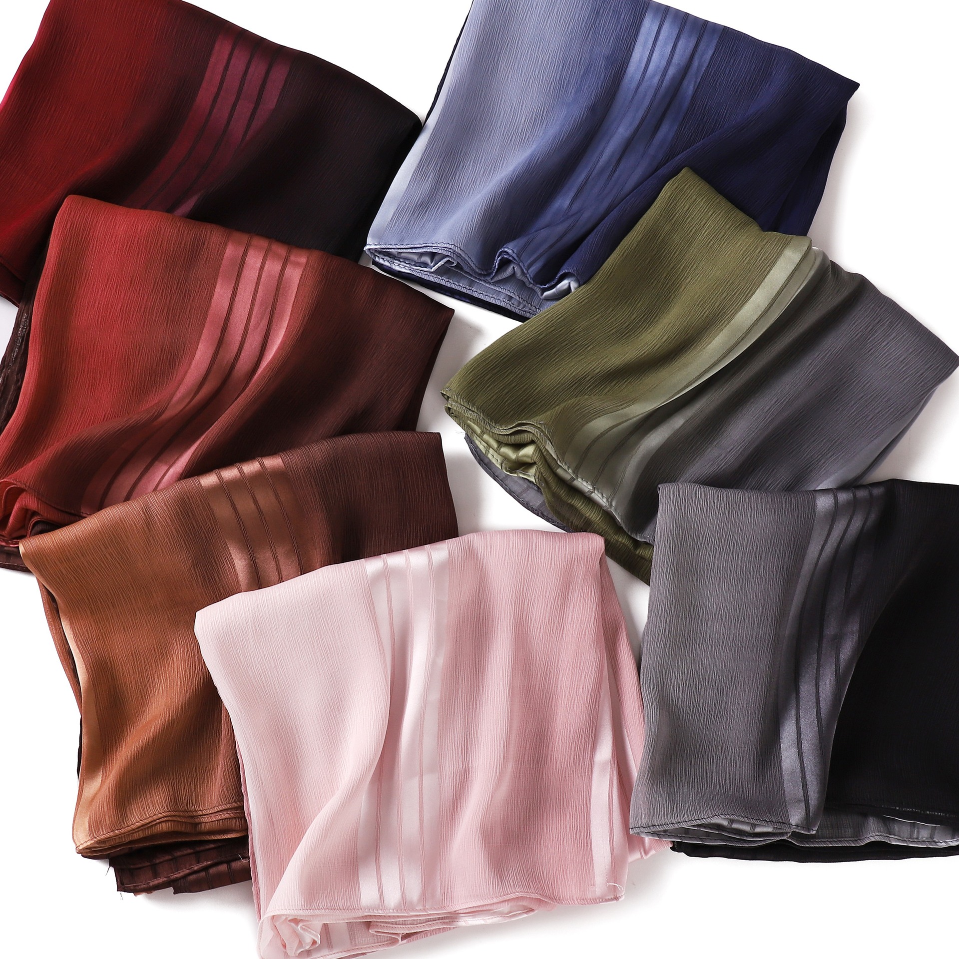 新款披肩渐变色围巾褶皱条纹头巾CottonViscoseHijabF736详情5