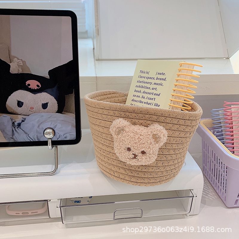 Ins-style cotton rope storage basket, woven bear desktop storage box, miscellaneous items, hair clips, hair bands, makeup brush storage basket pic 6