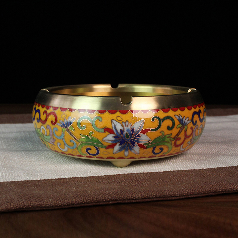 Beijing Cloisonne craft cultural gift and decorative items, traditional cast copper filigree low-temperature enamel ashtrays pic 7
