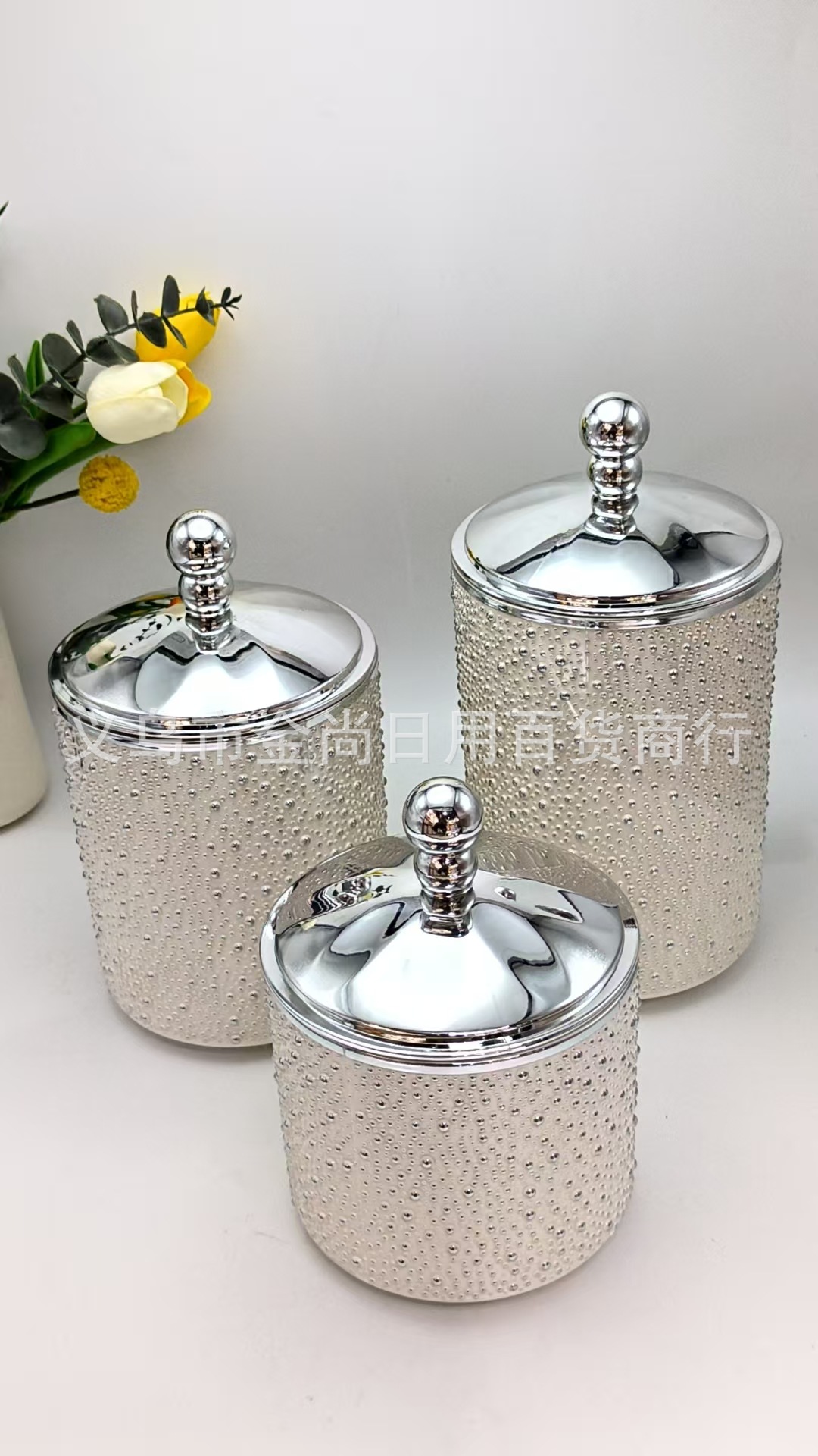 Light luxury round bead lid rice bead plastic solid color transparent storage jar without base, candy jar with color box pic 3
