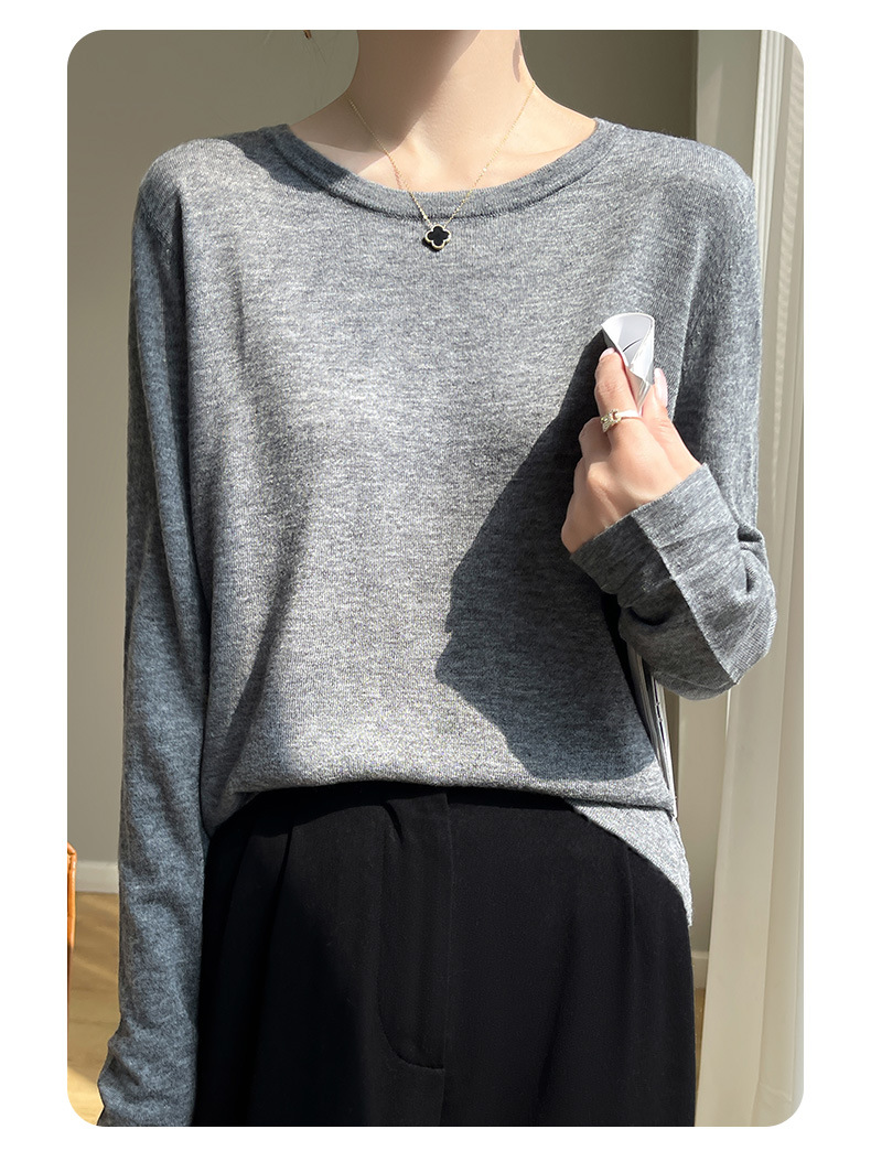 A fine-spun fine wool knitted sweater for women with a round neck, thin spring loose long-sleeved mulberry silk T-shirt, paired with a base layer top pic 9