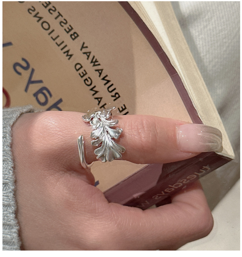 S925纯银韩版小众设计感哑光复古戒指水草简约基础款指环批发详情5