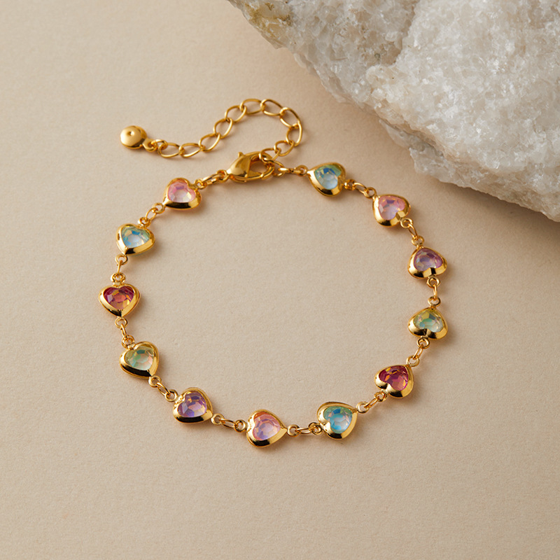 多巴胺手链跨境爱心设计小众几何水滴方形玻璃钻度假风小清新手饰详情18