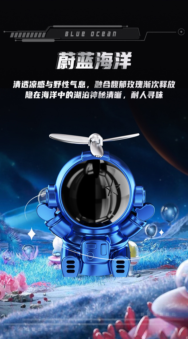 新款太阳能车载摆件太空人三色旋转香薰持久散香创意设计车用装饰详情7