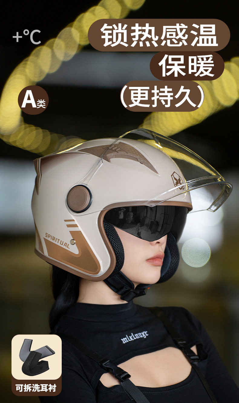 新国标3C认证摩托车头盔男士保暖冬季电动车半盔女四季通用安全帽详情1