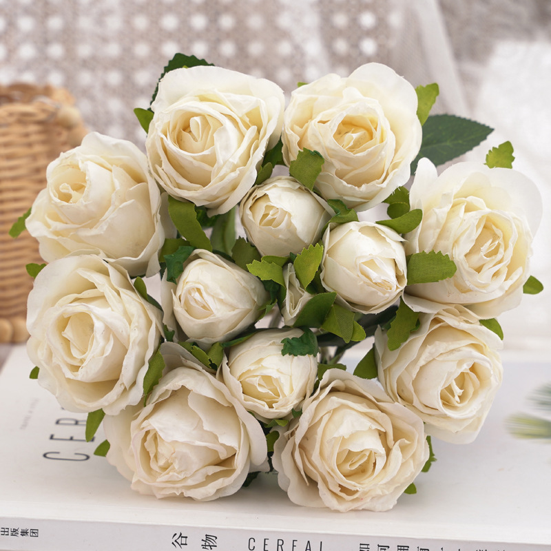 仿真花13头焦边保加利亚玫婚庆婚礼配材花束家居装饰摄影道具详情15