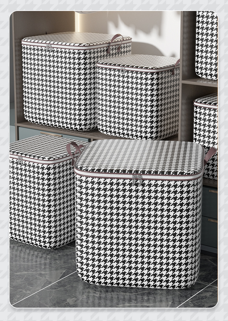 千鸟格衣物被子收纳袋衣柜整理收纳箱筐搬家打包手提收纳袋子2D详情11