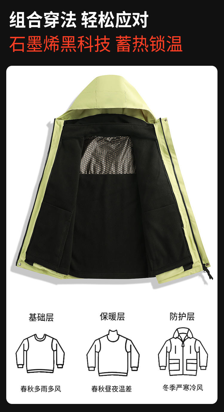 新款冲锋衣女三合一防风防水户外登山服男可拆卸外套团购定制logo详情6
