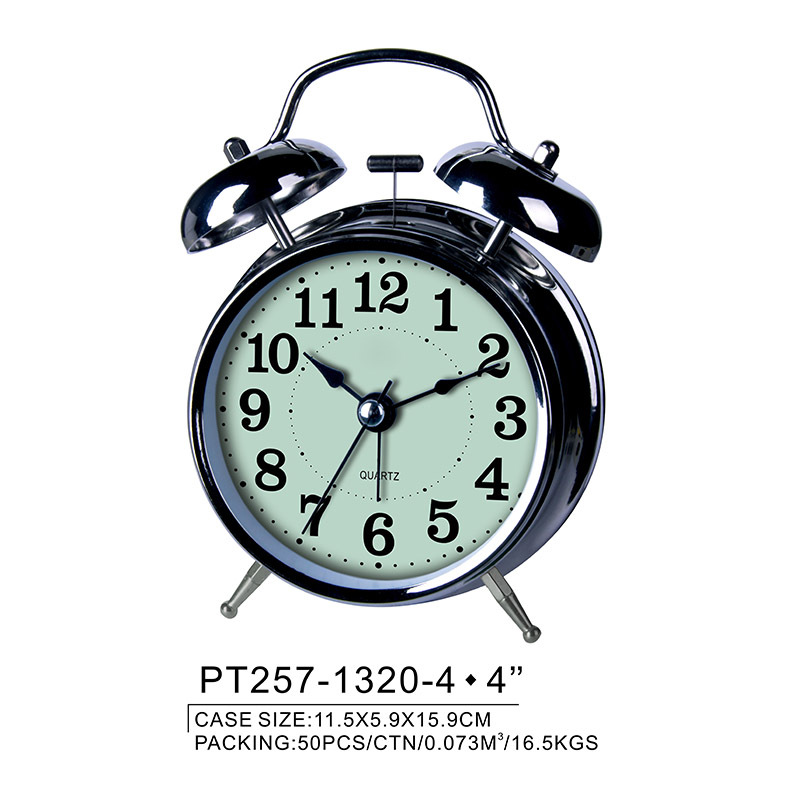 4-inch electroplated metal silent double bell alarm clock, glass silk-screened scale digital clock face, luminous clock face pic 15