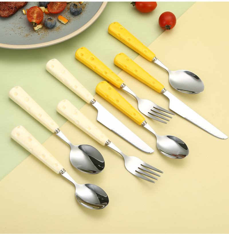 Stainless steel cheese tableware set, knife, fork, spoon, dessert spoon, light luxury ceramic handle, new style, cute girl, high appearance level pic 15