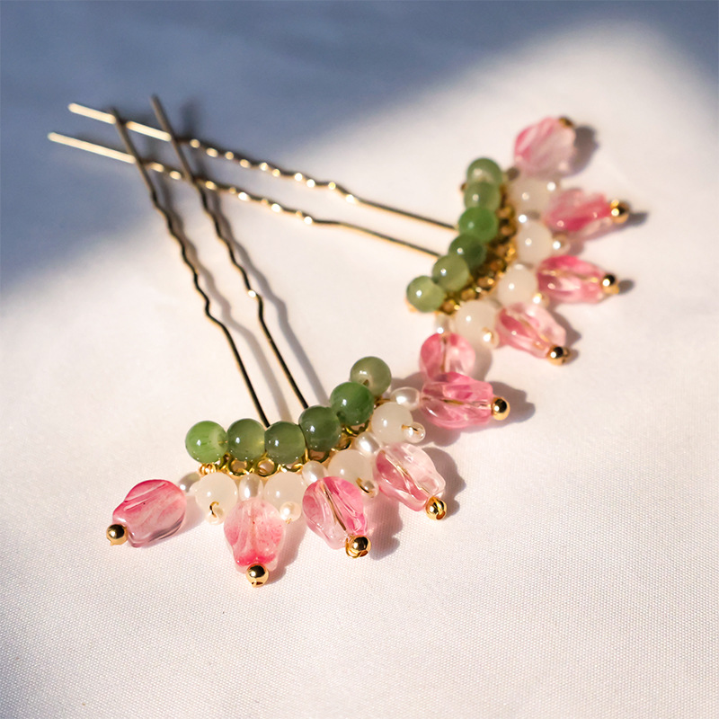 Tulip ancient-style high-end hairpin, summer simple small hairpin, daily updo hair accessory, ancient costume Hanfu hairpin accessory pic 3