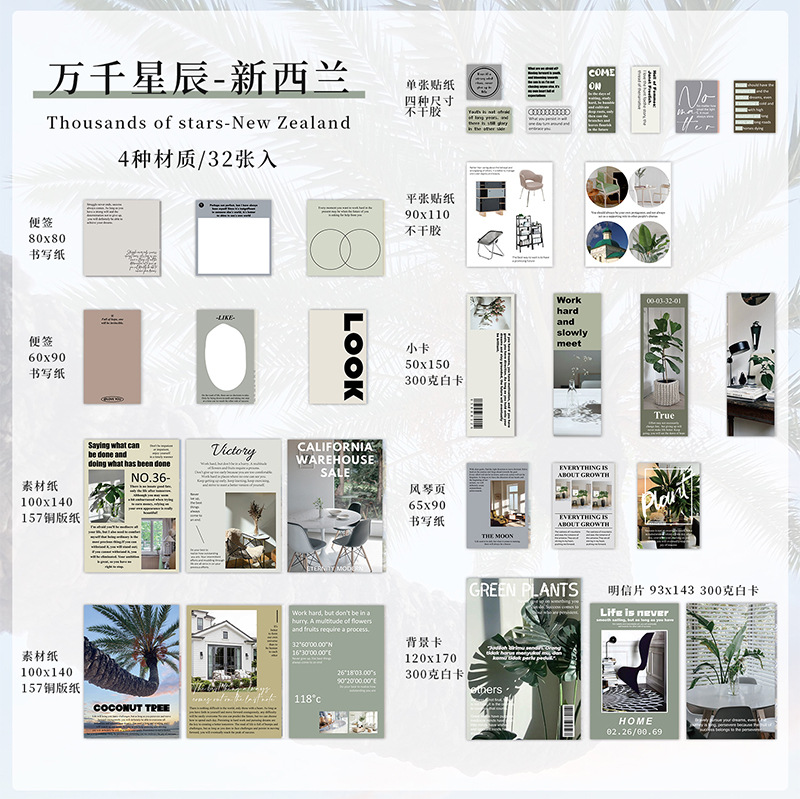 鑫奇新32张万千星辰系列素材包 浪漫复古城市文艺手账装饰贴纸包详情7