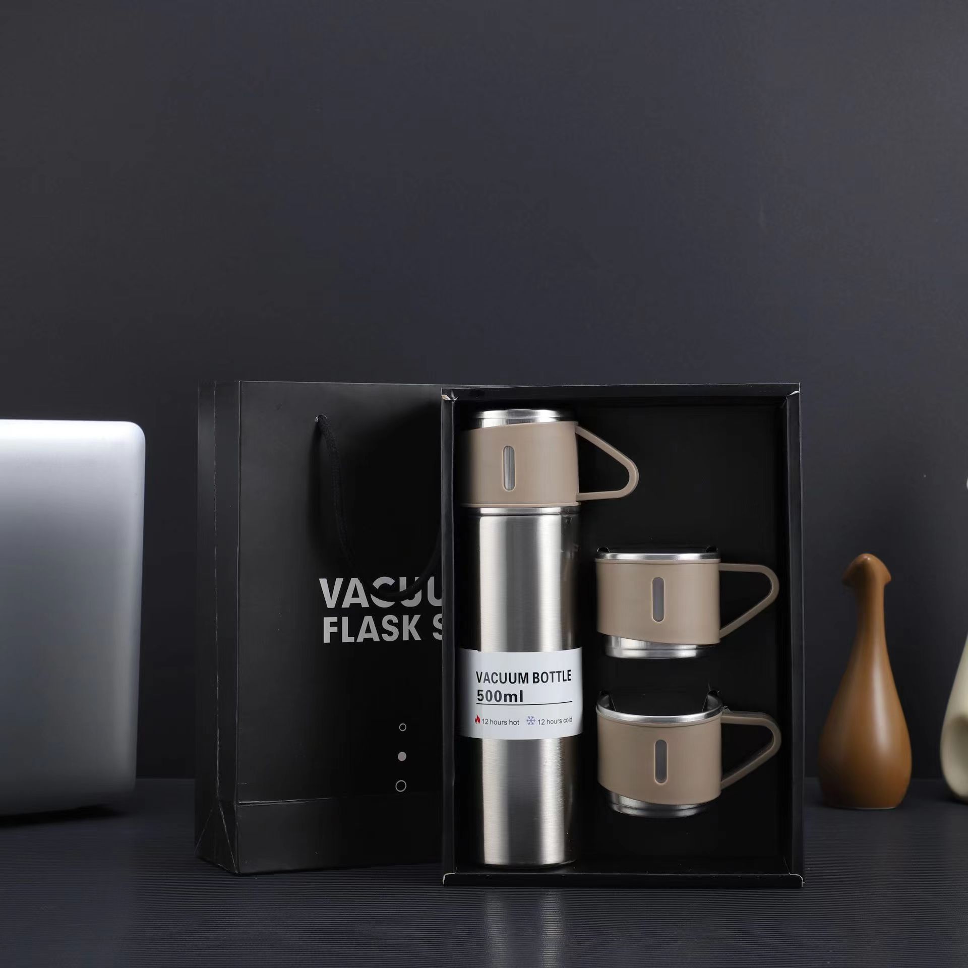 商务杯304不锈钢保温杯套装便携直杯一杯三盖水杯高档礼盒套装详情5