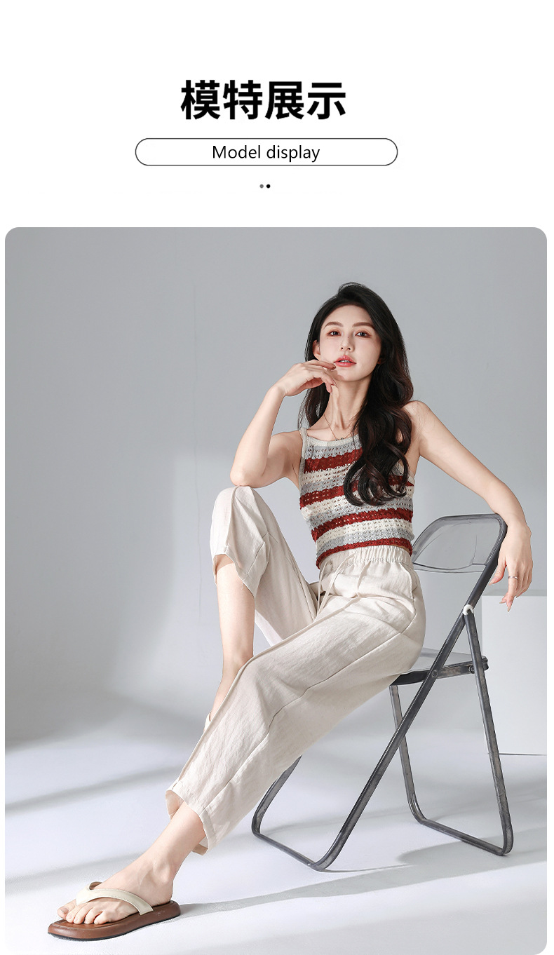 Summer thin Tencel linen nine-inch pants for women, elastic high-waisted tapered pants, 2025 new style Halon pants, cigarette tube pants for women pic 8