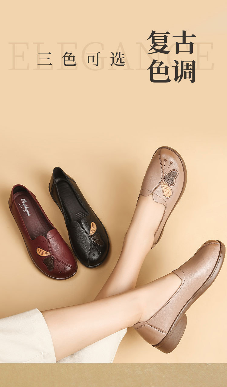 秋季新款妈妈鞋春秋款真皮中老年平底妈妈单鞋老人防滑软底皮鞋详情2