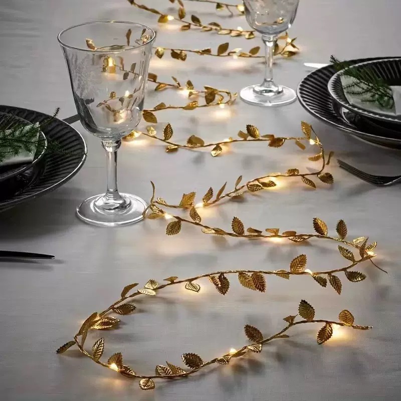 Cross-border new product LED simulation gold leaf light string, Christmas decoration, green vine luminous green leaf string light, colorful light pic 1