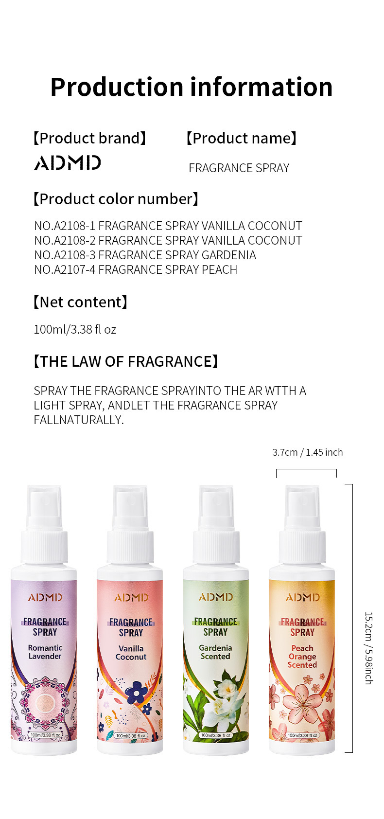 【 Cross-border Exclusive 】ADMD Fragrance Spray for Hair and Body Long-lasting Fragrance and Odor Removal Wholesale pic 15