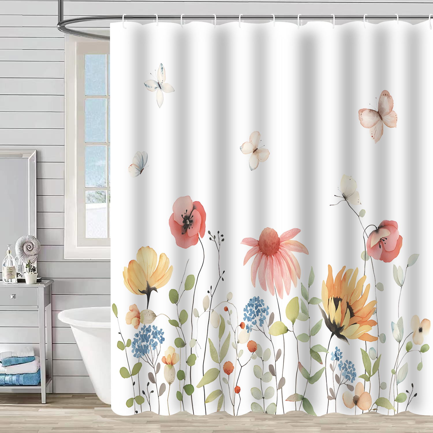 Cross-border direct sales of flower and plant bath curtains, fresh and simple floral waterproof and moisture-proof polyester isolation curtains pic 4