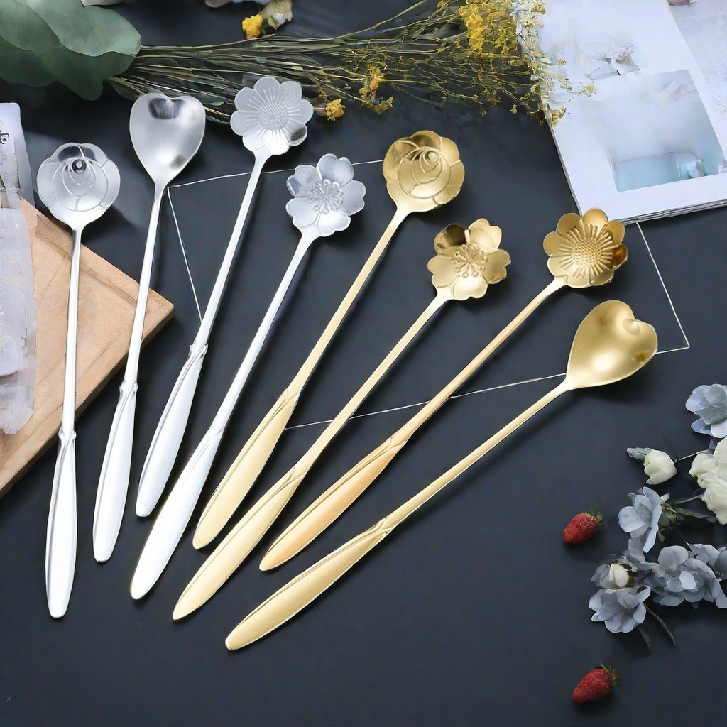 不锈钢花勺樱花玫瑰花勺婚礼长柄心形勺咖啡搅拌勺伴手礼燕窝蜂蜜详情5