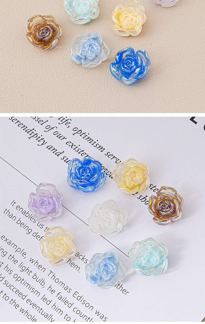 半透极光山茶花头饰饰品玫瑰花树脂白色珠光爆款发饰发圈发箍装饰详情7