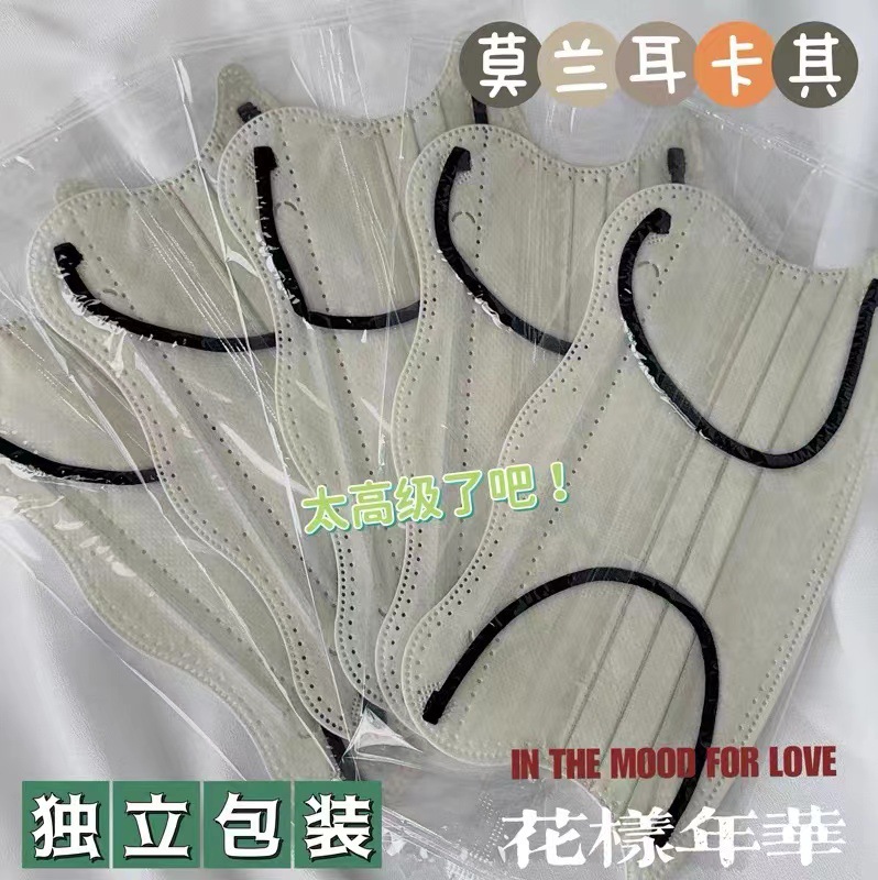 V型蝴蝶口罩一次性高颜值可爱女三层独立包装ins风学生女莫兰迪色详情12