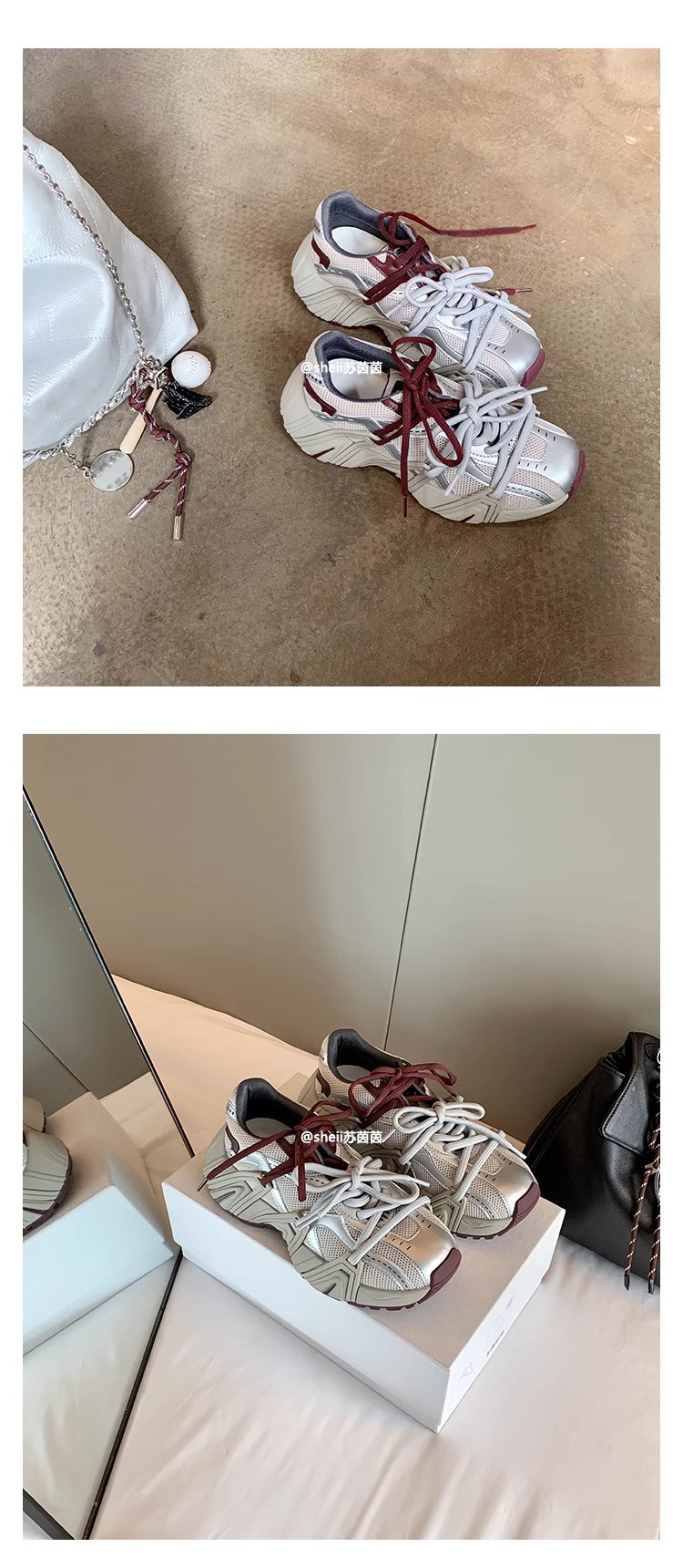 【sheii苏茵茵】长高6cm~秋冬复古鸳鸯带厚底休闲老爹鞋女运动鞋详情10