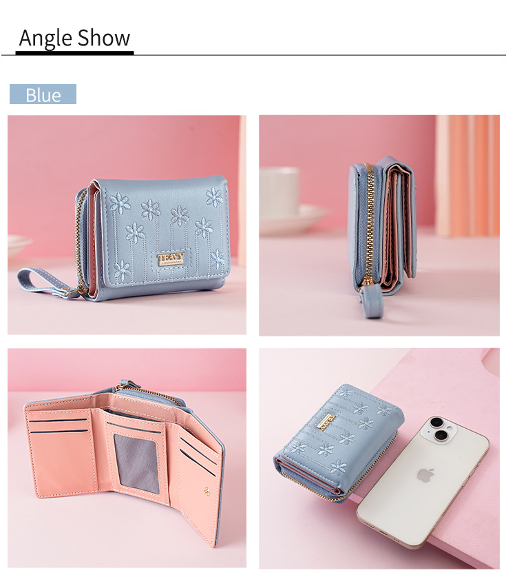 女士钱包teayy暖色系短款多功能零钱包拉链按扣小卡包钱夹 钱包女详情20