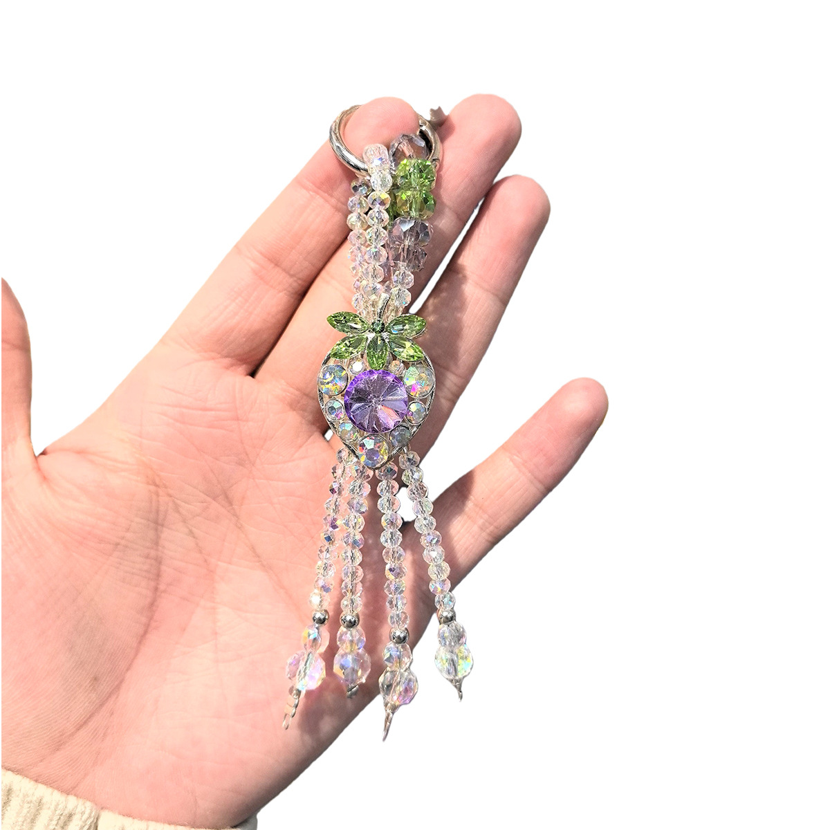 创意草莓水晶串珠钥匙扣 满钻合金流苏包包挂饰少女心可爱ins挂件详情8