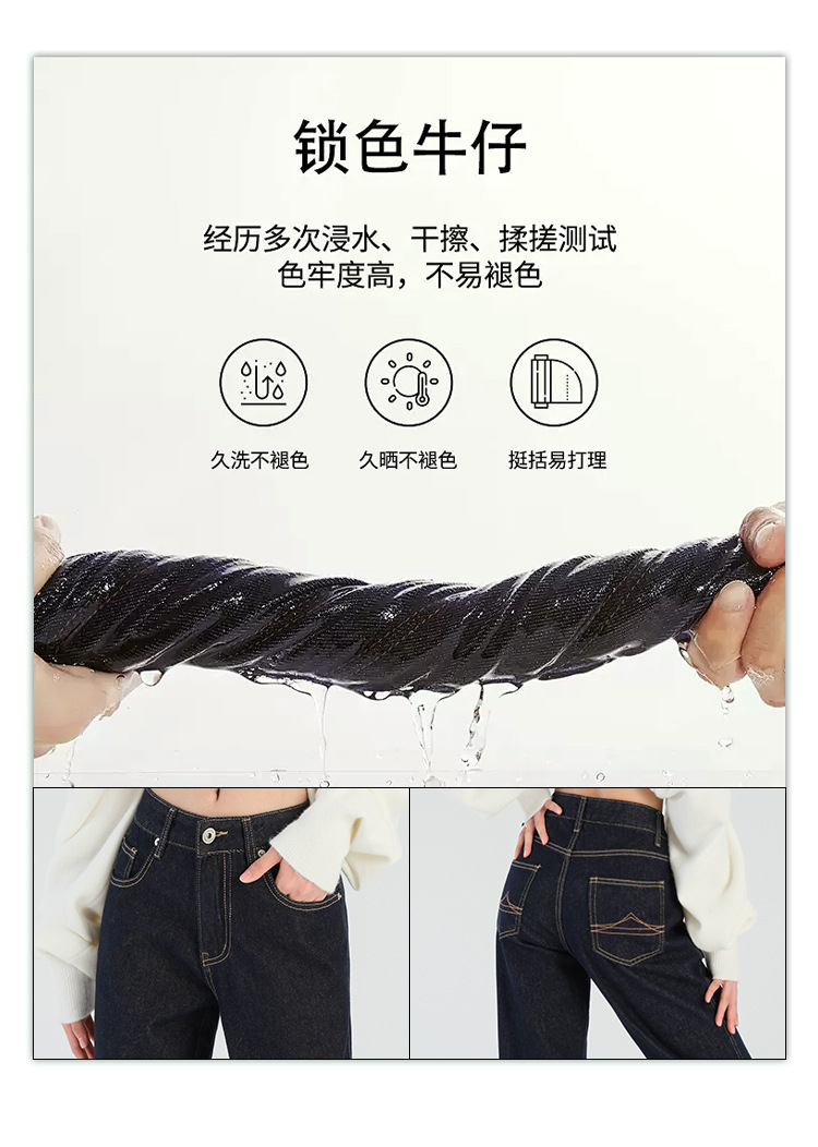 新塘牛仔之都美式丹宁蓝复古阔腿牛仔裤宽松显瘦不贴腿喇叭详情4