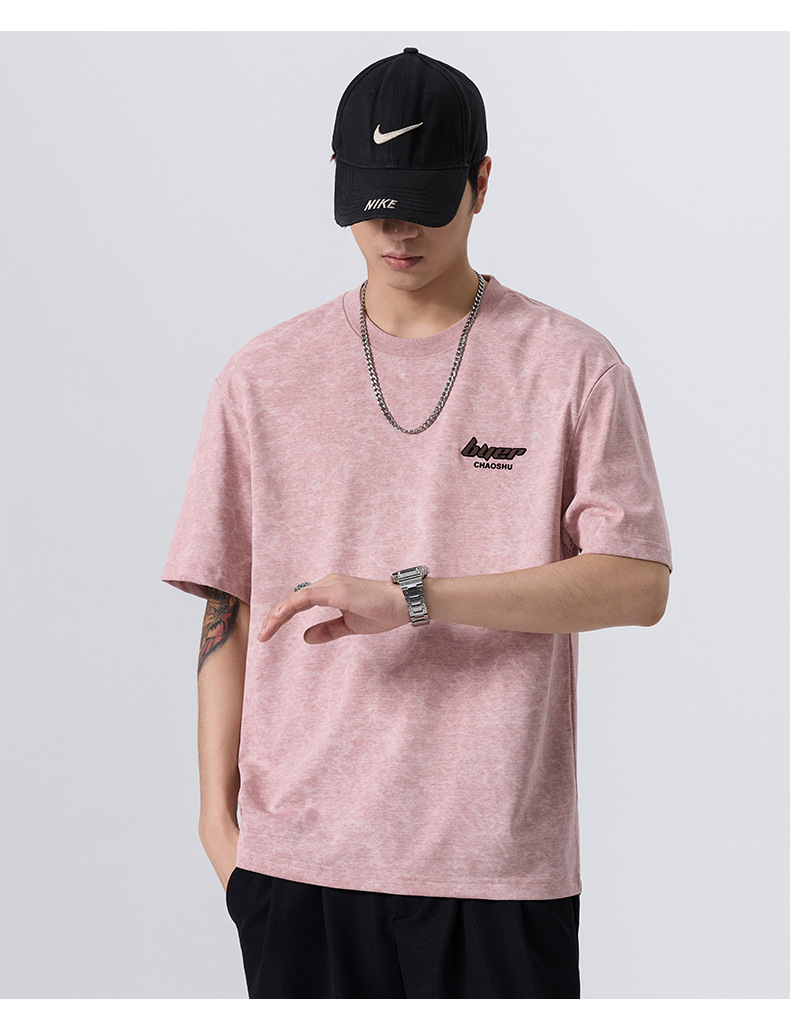 2025夏季新款重磅美式复古休闲短袖T恤男大码宽松潮牌薄款体恤详情21