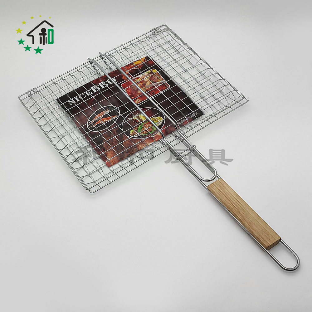 BBQ加粗鸡肉烧烤网 大容量烤网折叠烧烤架方形烤蔬菜篮烤鱼网夹详情10