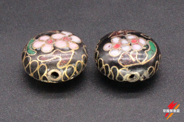 Cloisonne vintage DIY prayer bead chain jewelry accessories, traditional copper base cloisonne enamel partition beads 16mm flat beads pic 4