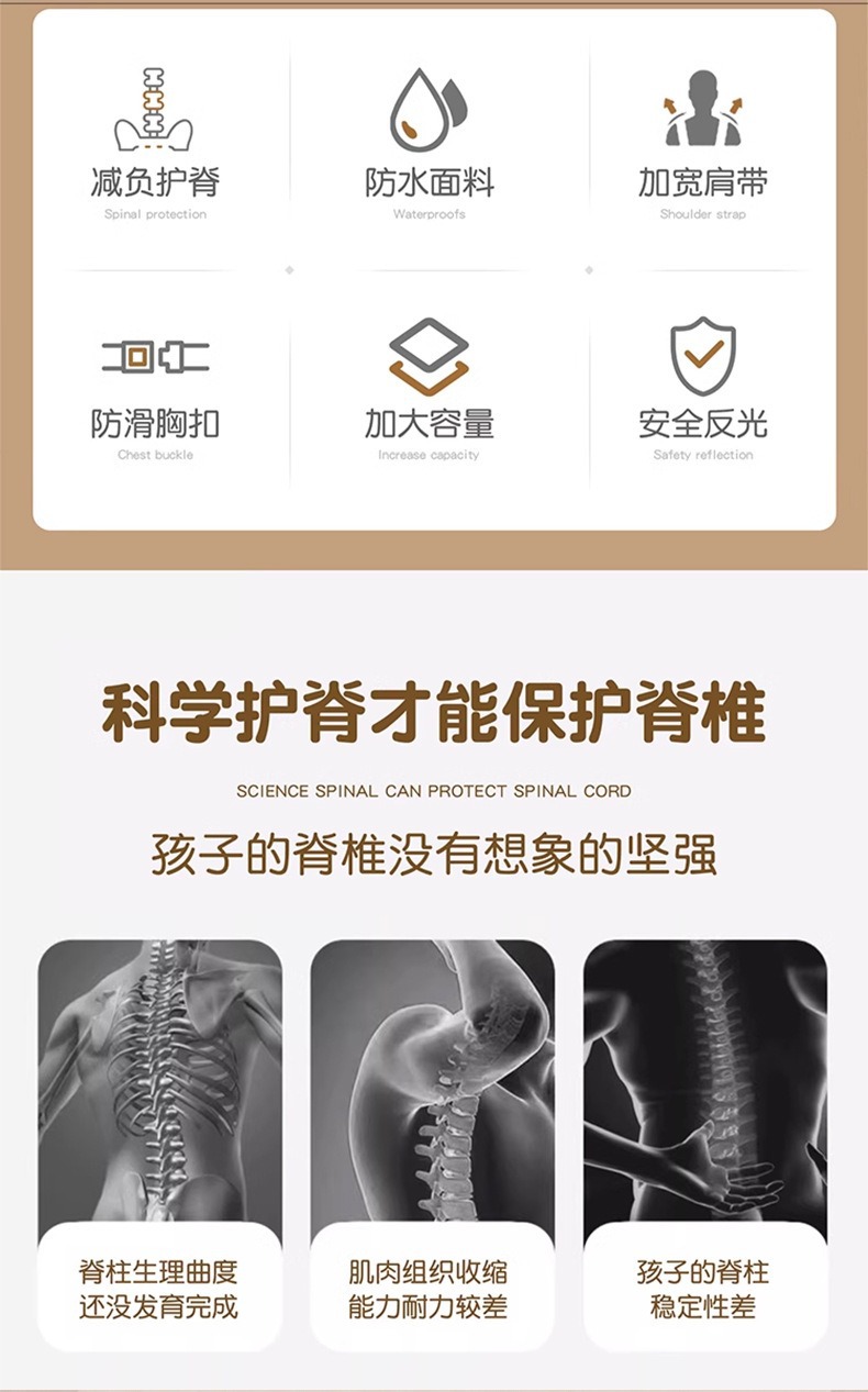 库洛米儿童书包男女孩一二六年级大容量减负护脊6-12岁小学生背包详情2