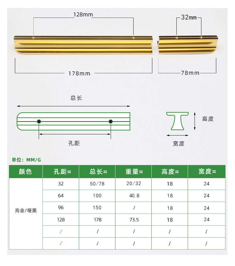 厂家直供现代简约铝合金柜门把手衣柜电视柜橱柜黑色家具五金拉手详情11
