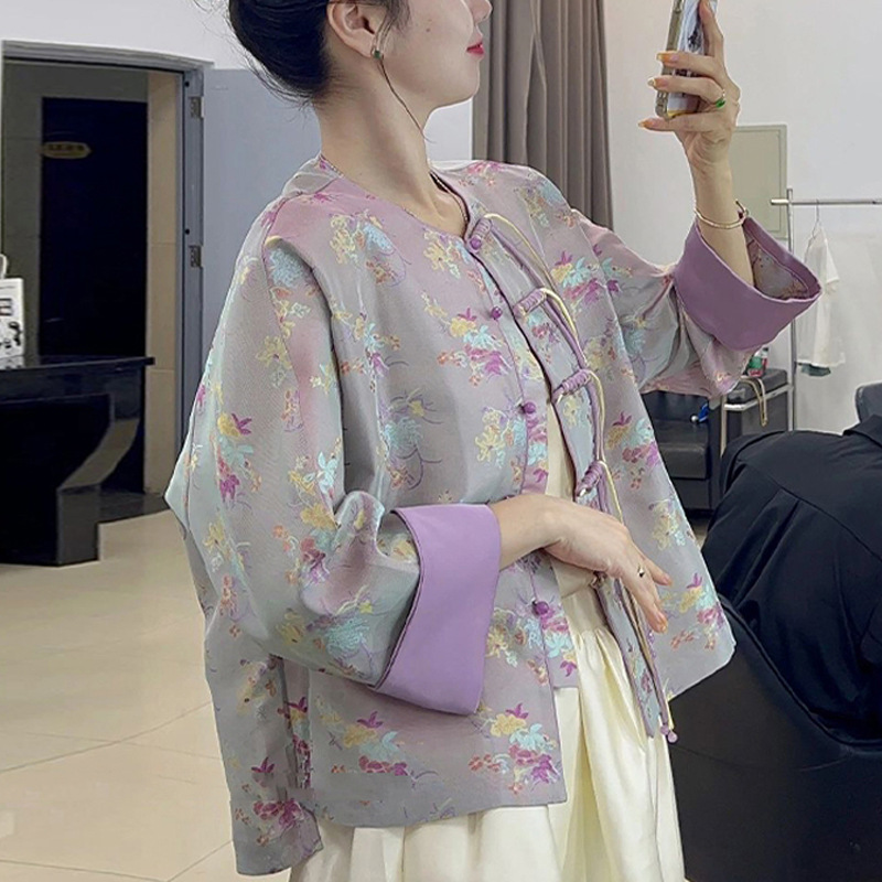 国潮新中式国风外套高端年轻款时尚改良唐装女装提花复古盘扣上衣秋季详情2