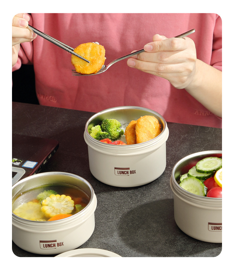 New 316 stainless steel insulated lunch box, sealed round bento box, portable lunch box for office workers and students to bring meals pic 17