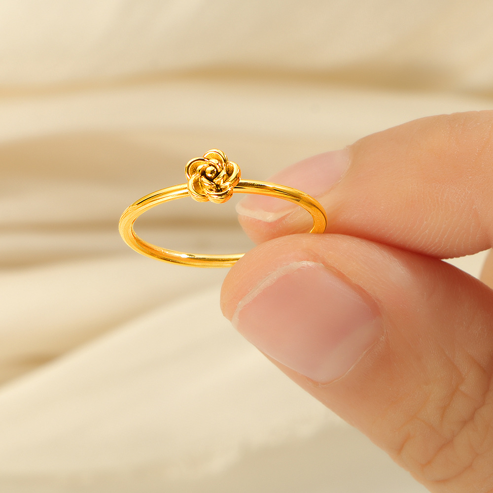 韩式新款ins风玫瑰花朵钛钢戒指女小众高级感时尚简约素圈指环女详情2