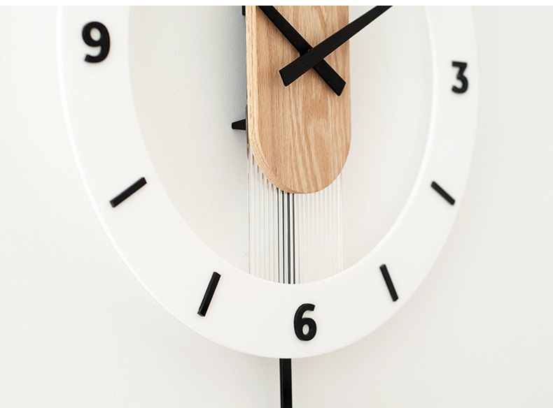简约挂钟北欧现代实木静音摇摆时钟客厅卧室个性创意装饰家用挂表详情8