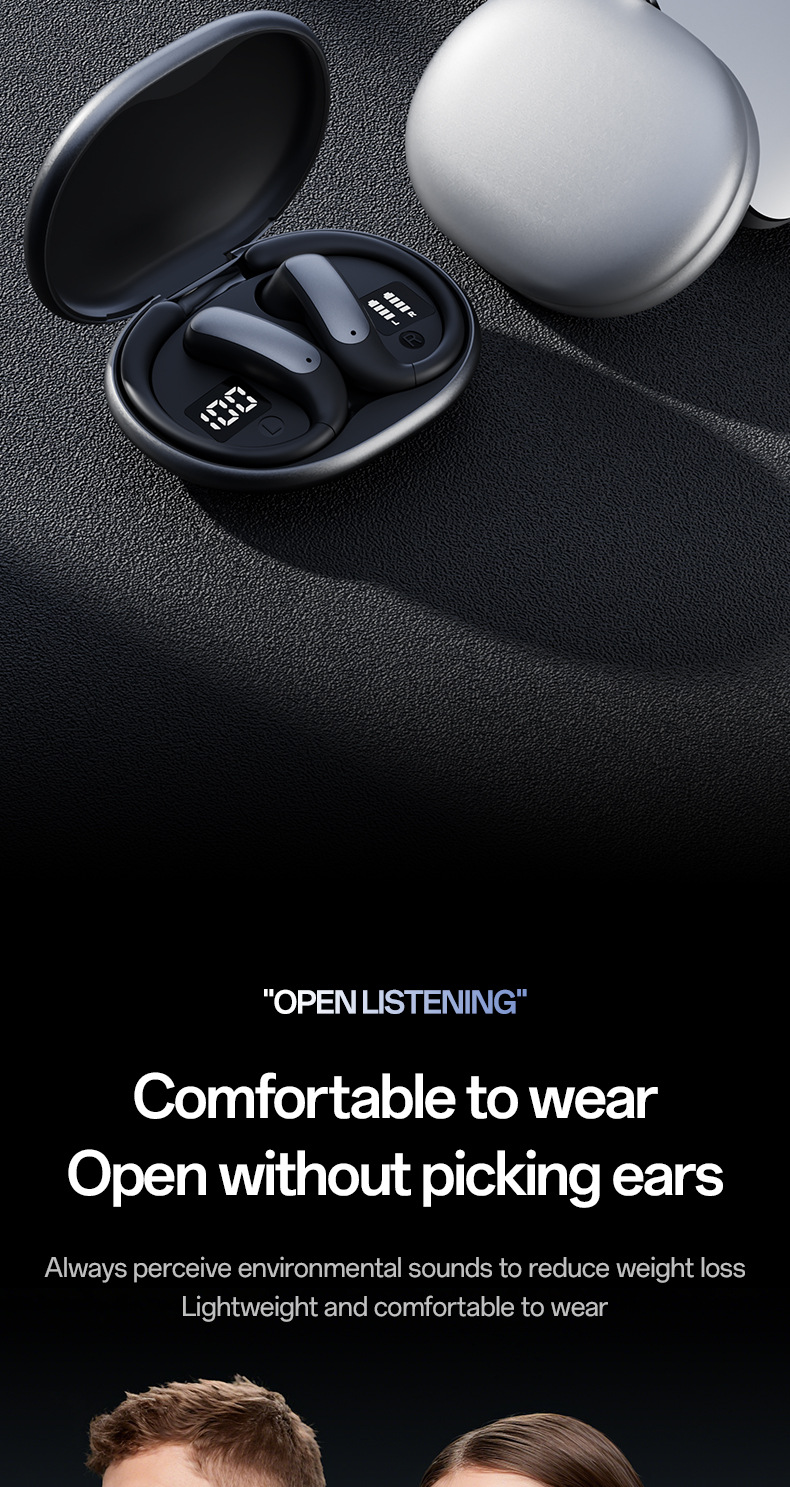 The new AI smart cross-border model M134 ear-hanging OWS non-in-ear open Bluetooth headphones with dual digital display private mold pic 7