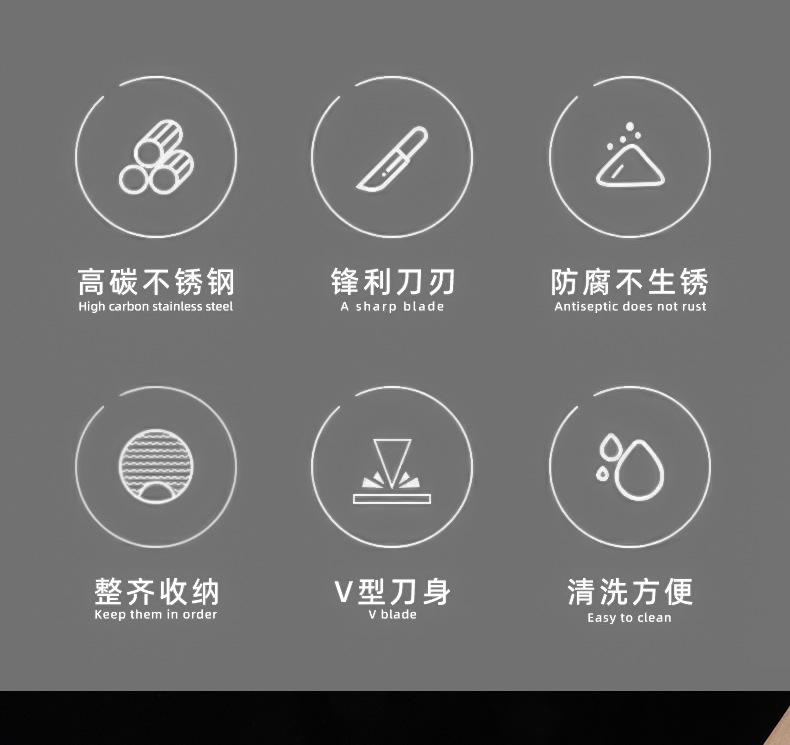 跨境刀具套装厨房款家用不锈钢菜刀组合切肉刀水果刀网红全套批发详情2