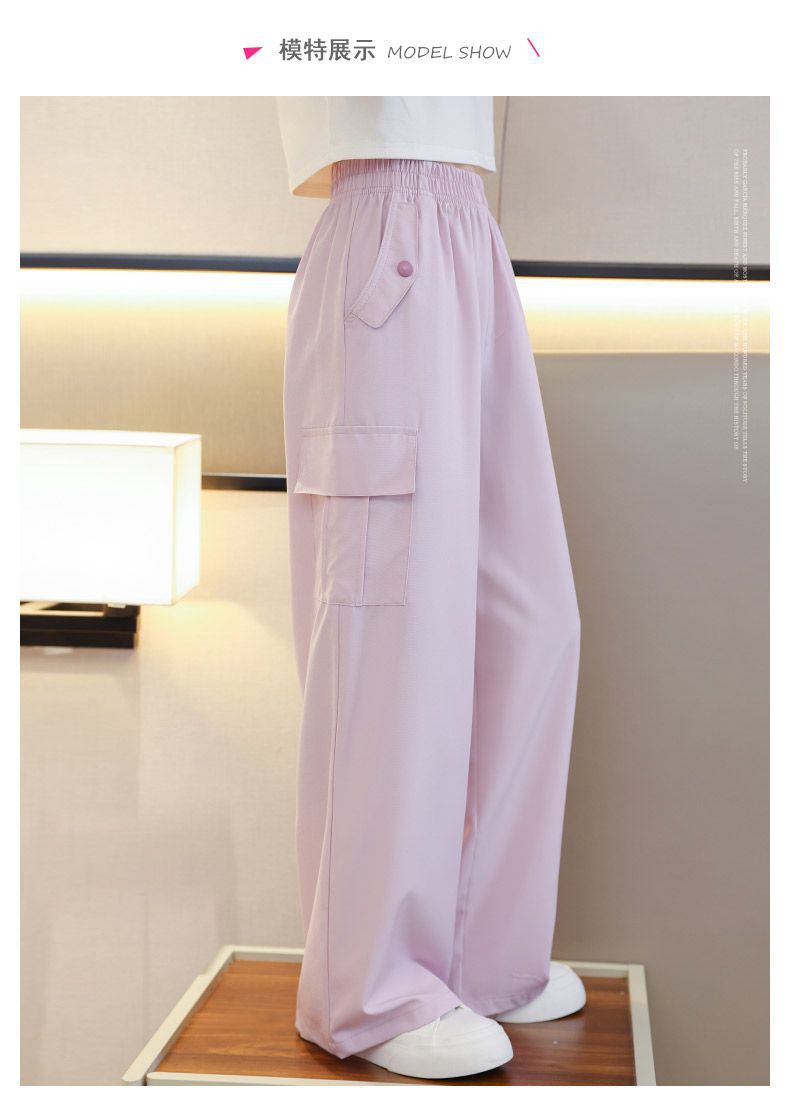 夏季女童阔腿裤儿童裤子冰丝工装裤2024新款防蚊裤女大童夏装长裤详情11