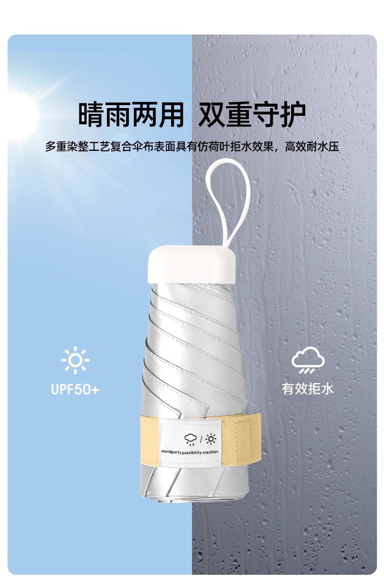 钛银高颜值太阳伞女防晒防紫外线迷你便携晴雨伞两用六折卡片遮阳详情23