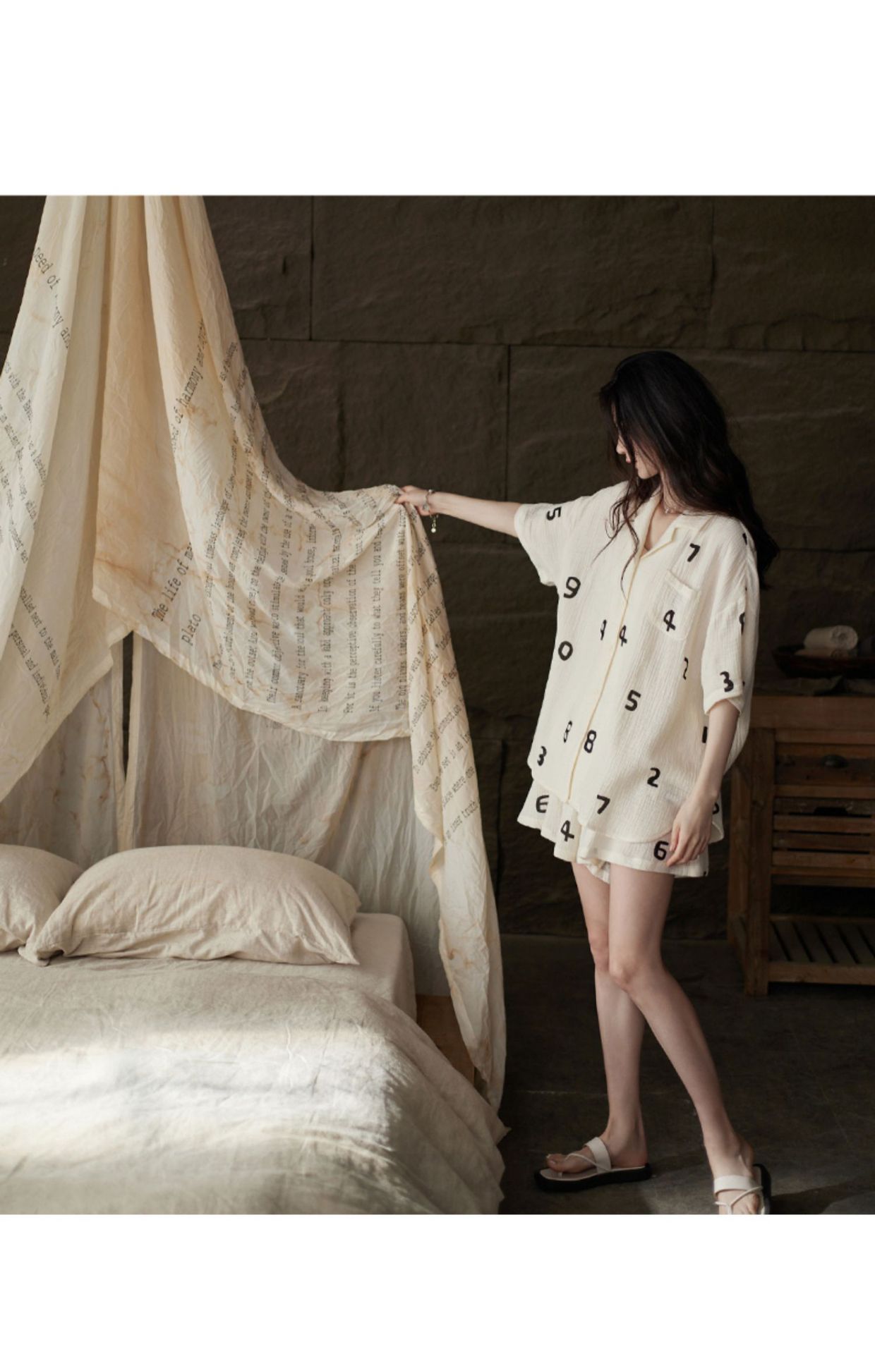 Ins-style letter-printed short-sleeved pure cotton yarn pajamas for women, new summer cardigan, shorts, home wear and casual set pic 10