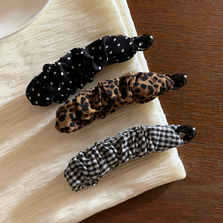 Korean-style cute polka dot leopard print hair clips, fashionable ponytail tie, fabric banana clip hair accessory pic 1