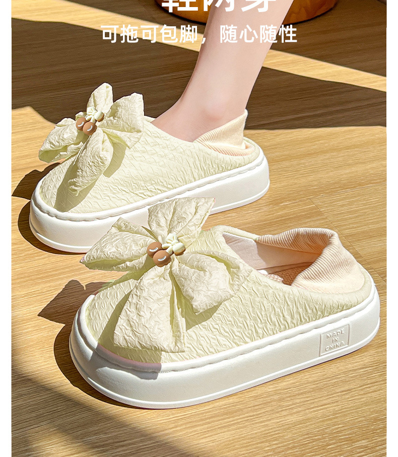 蝴蝶结月子鞋夏季薄款软底孕妇产后透气厚底包跟棉拖鞋女厂家代发详情6