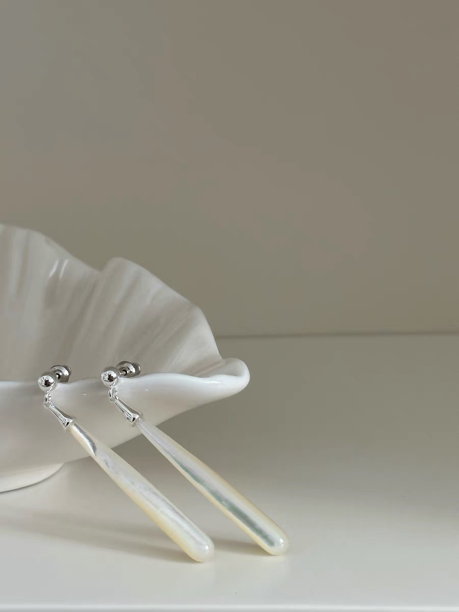 秋冬新款木纹石白贝母Teardrop耳环气质轻奢显脸瘦长款泪滴耳坠详情13