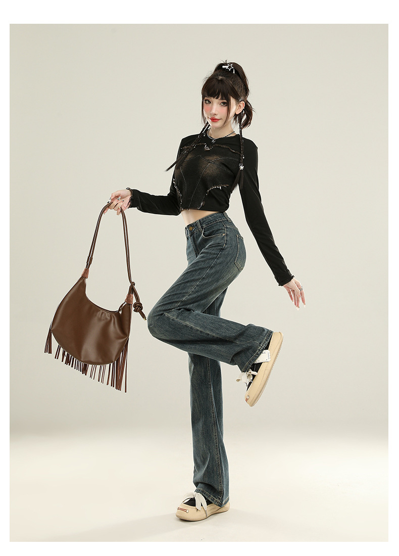 怀旧蓝直筒裤牛仔裤女秋季2025新款高腰显瘦垂感宽松窄版阔腿裤子详情26