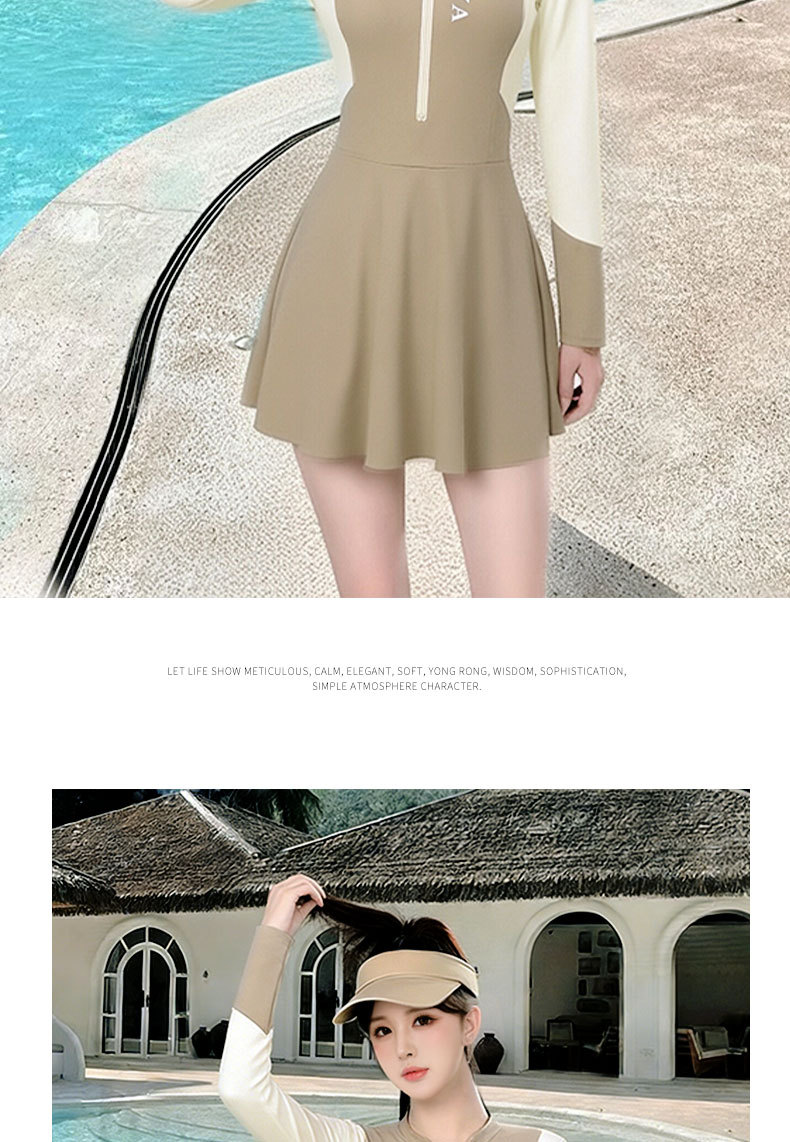 泳衣女款连体长袖独立长裤两件套装运动休闲全身防晒显瘦泳装批发125160详情11