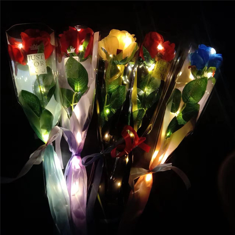 现货发光玩具七夕情人节玫瑰花礼物七彩玫瑰花彩色仿真玫瑰花束详情19
