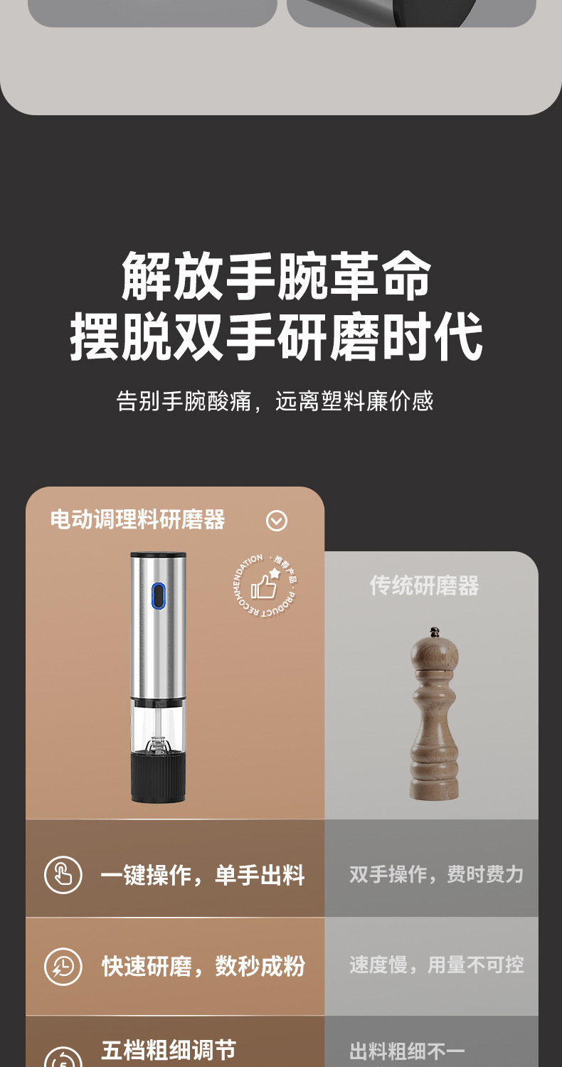 电动胡椒研磨器家用海盐研磨瓶家用自动调料磨粉器烧烤调味现磨器详情3